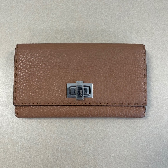 FENDI Selleria Leather Peekaboo Long Wallet - Brown - Preowned - Picture 1 of 14